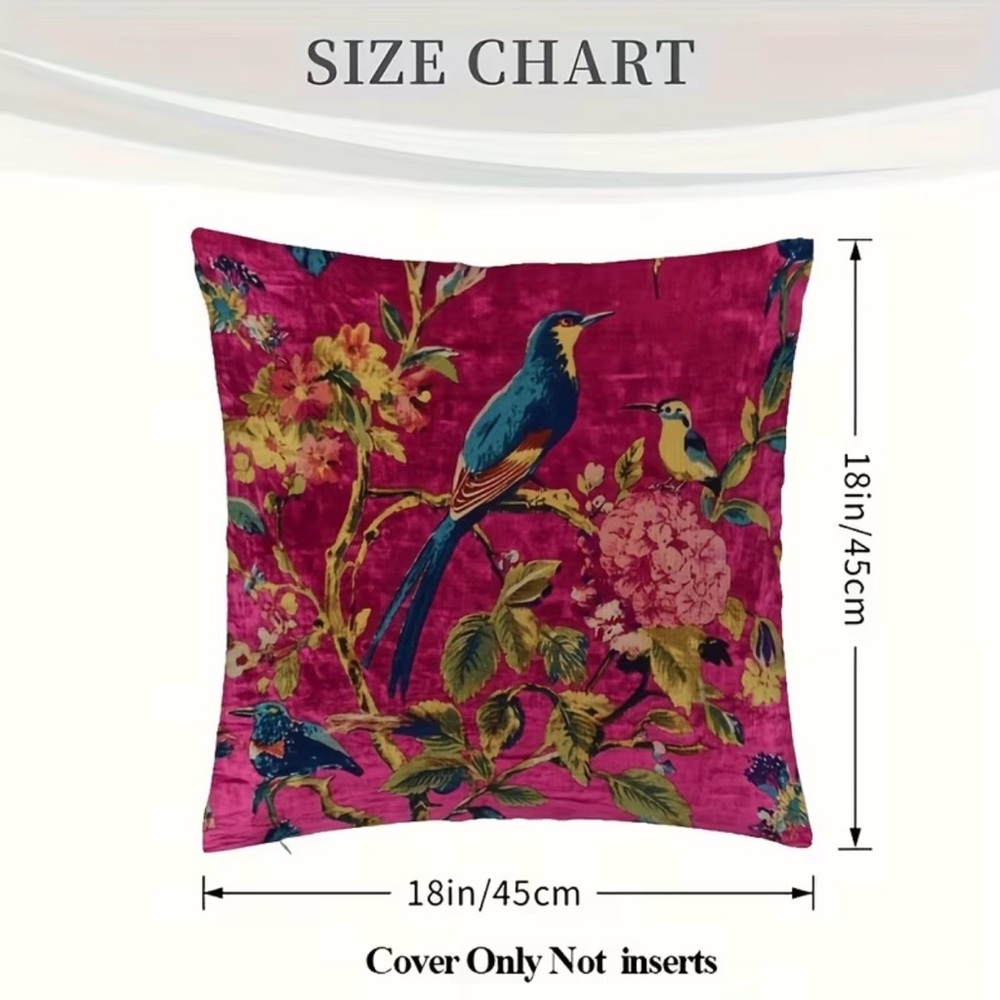 NWT Bird Floral Throw Pillow Cover 18x18 Vintage Cottagecore Zipper - Picture 4 of 6